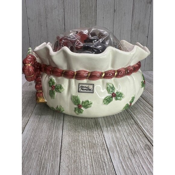 Vtg Fitz & Floyd Old World Santa Potpourri Bowl Candle Holiday Decor Set 2 - Picture 7 of 16